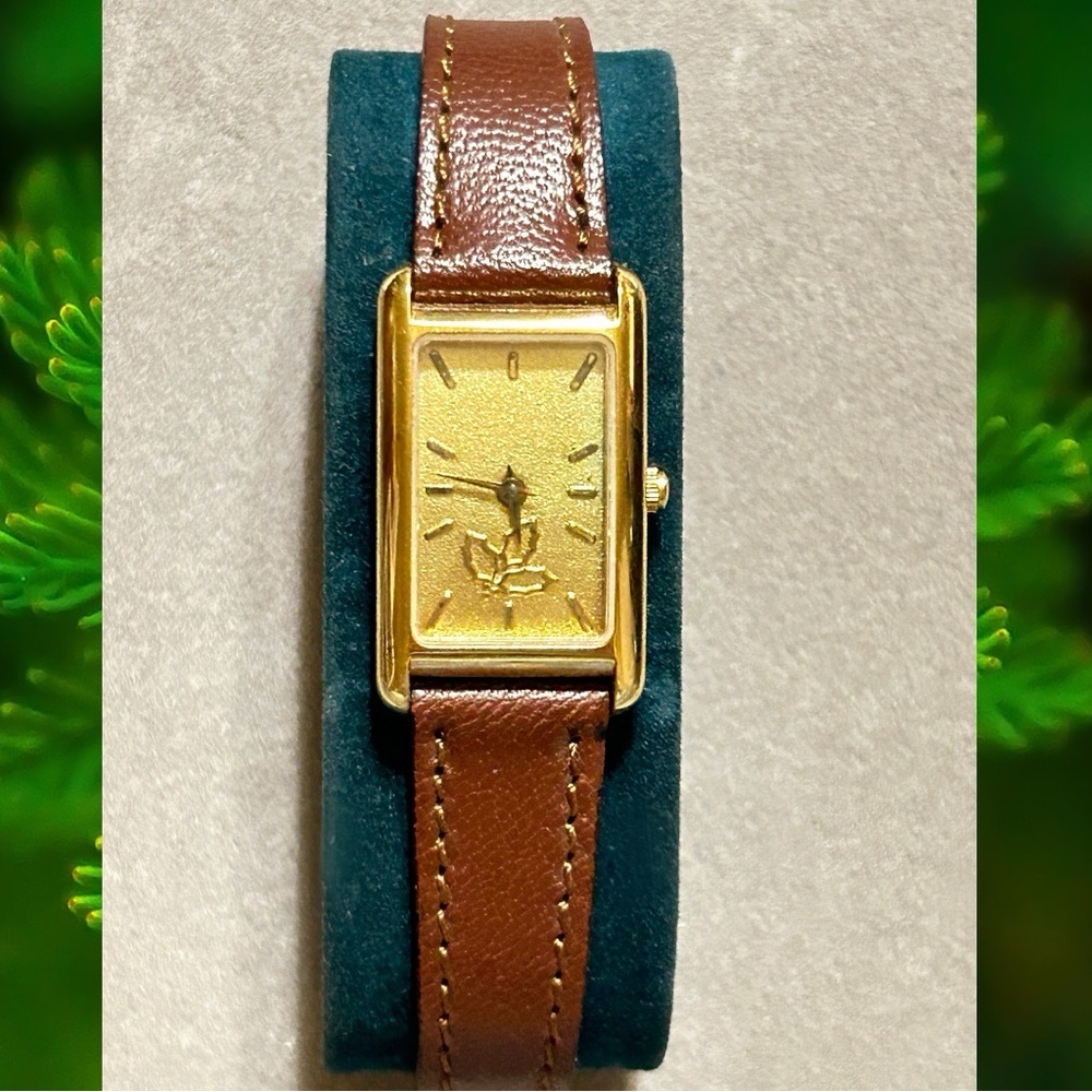 Jostens Swiss Wrist Watch Leaf Symbol Gold Tone? With Leather Band NIB!